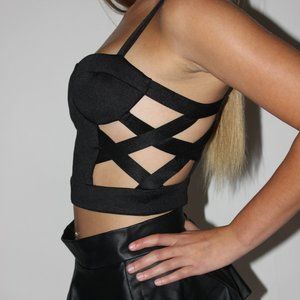 Black Lattice Crop Top